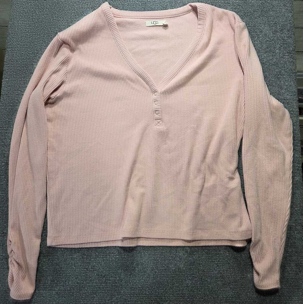 UGG Pink‎ Ribbed Long Sleeve Henley Top Women’s Medium Soft Stretch